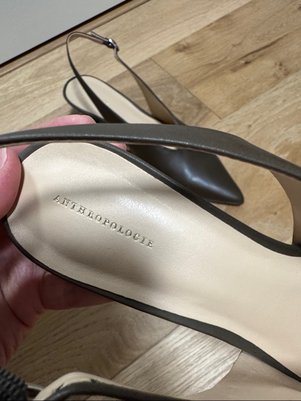 Anthropologie khaki Pointed Slingback Heels - Picture 2 of 8